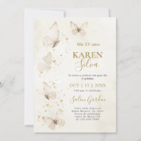 Beige und Gold Schmetterlinge Quinceañera Einladun