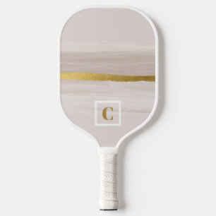 Beige und goldene neutrale Monogramm Pickleball Schläger