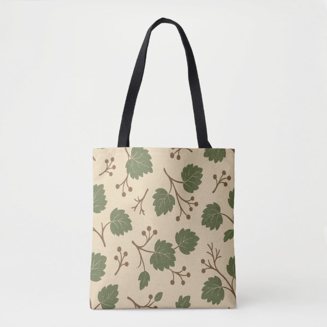 Beige und grüne Blätter Tote Tasche (Vorderseite)