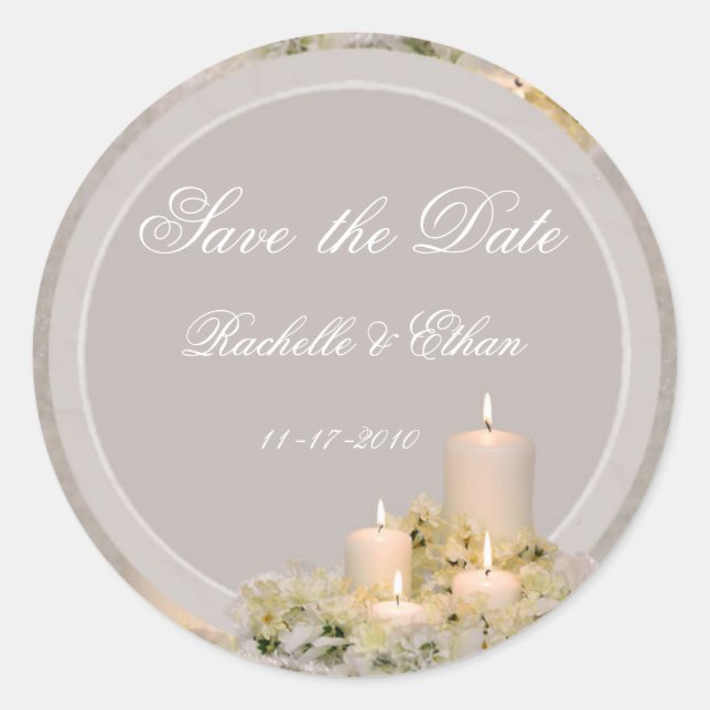 Beige und Ivory Candle Blume Save the Date Hochzei Runder Aufkleber (Vorderseite)