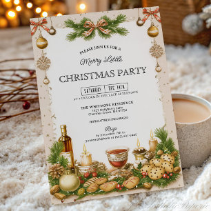Beige und Kiefern-Grün-Ribbon-Weihnachtsfeier Einladung