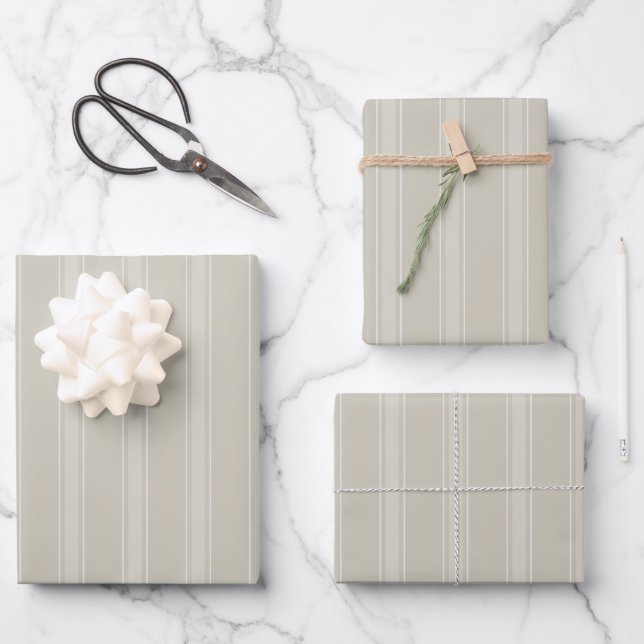 Beige- und Mandelstreifen Geschenkpapier Set (Vorderseite)