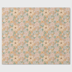 Beige und mintgrüne Blüten mit weichem Vintage-Loo Geschenkpapier