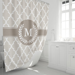 Beige und Mocha marokkanische Mit Monogramm Duschvorhang