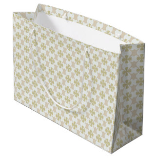 Beige- und olivfarbener Retro-Kleeblattmuster Große Geschenktüte