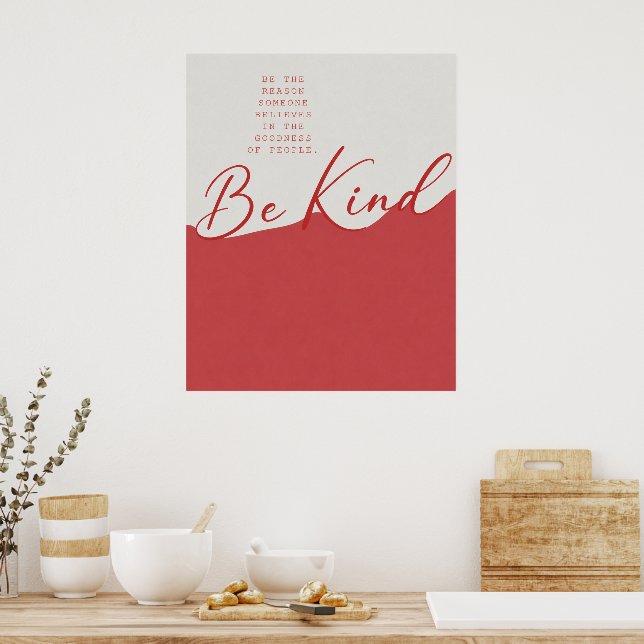 Beige- und Rotes Freundlichkeitszitat – Minimalist Poster (Küche)