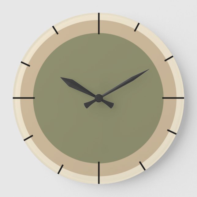 Beige und Salbeigrün Große Wanduhr (Vorderseite)