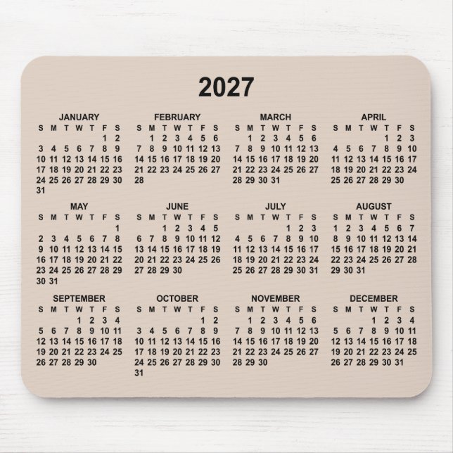 Beige und Schwarz 2027 Kalender Mousepad (Vorne)