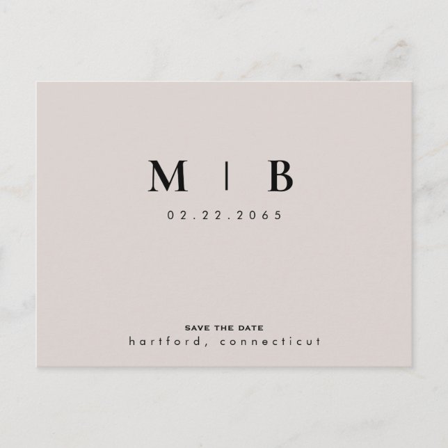 Beige und Schwarz-Monogramm Save the Date Hochzeit Postkarte (Vorderseite)