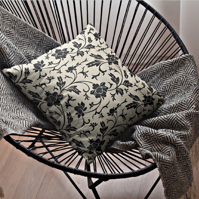 Beige und Schwarze Flora | Decorativer Kissen (Von Creator hochgeladen)