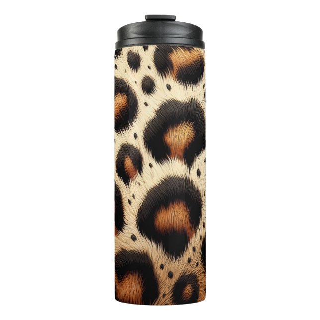 Beige und schwarze Geparde Fur Animal Print Spots Thermosbecher (Vorderseite)