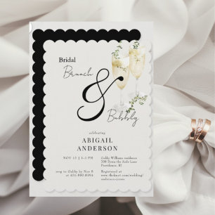 Beige- und schwarze Hochzeitsbrunch- und Sektparty Einladung
