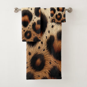 Beige und schwarze Leoparden Fur Animal Print Spot Badhandtuch Set