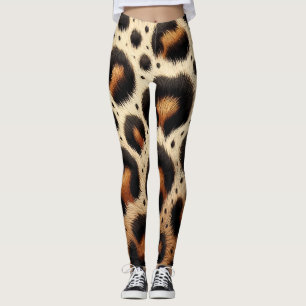Beige und schwarze Leoparden Fur Animal Print Spot Leggings