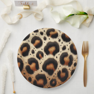 Beige und schwarze Leoparden Fur Animal Print Spot Pappteller