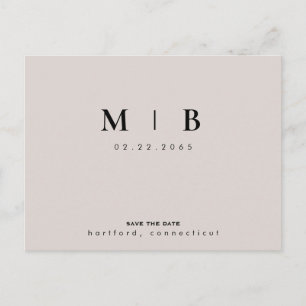 Beige und schwarzes Monogramm Save-the-Date-Hochze Postkarte
