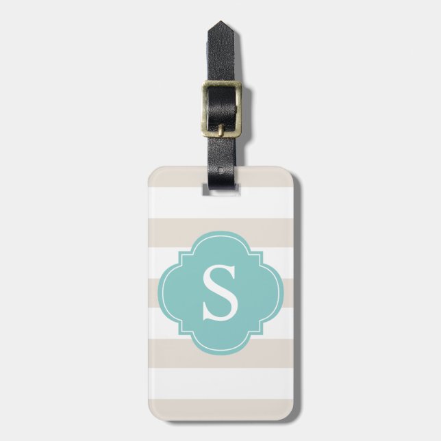 Beige und tadelloses Streifen-Monogramm Gepäckanhänger (Vorderseite vertikal)