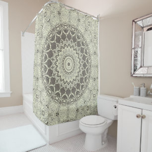 Beige- und Taupe-Mandala-Musterdesign Duschvorhang