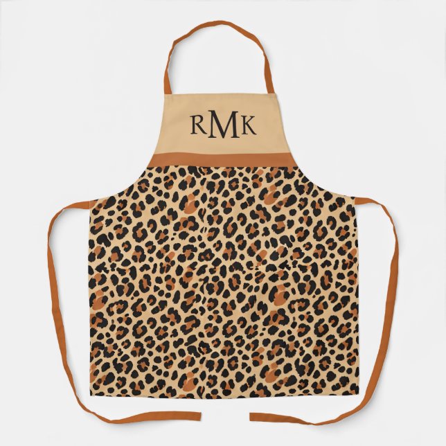 Beige und Terracotta Leopard Print Custom Monogram Schürze (Vorderseite)