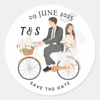 "Beige und Weiß - Illustration Save the Date Runder Aufkleber