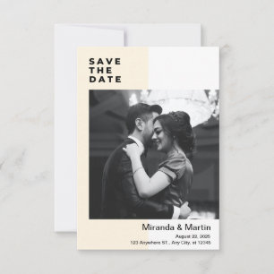 Beige und weiß minimalistisches Foto Save the Date Einladung