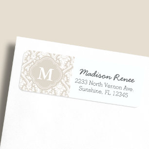 Beige und Weiß Trend Damast Eigenes Monogramm