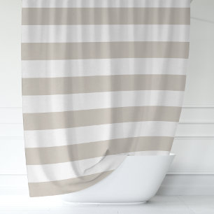 Beige und weiße breite Streifen Duschvorhang