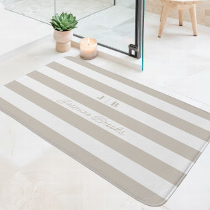 Beige und weiße breite Streifen mit Monogramm-Name Badematte
