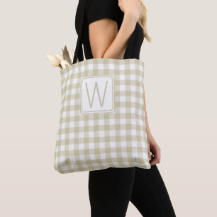 Beige und weiße Gingham-Karo-Monogramm