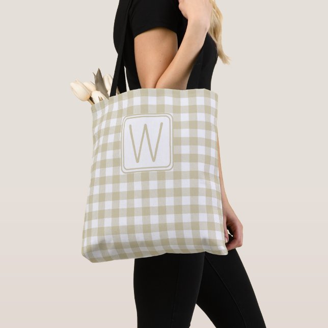 Beige und weiße Gingham-Karo-Monogramm (Von Nahem)