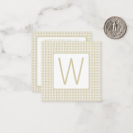 Beige und weiße Gingham-Karo-Monogramm Mitteilungskarte