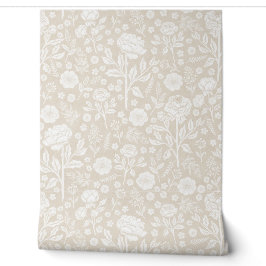 Beige- und weiße Pfingstrosen handgezeichnete Flor Tapete