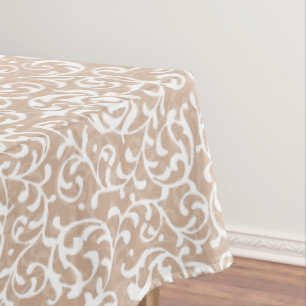 Beige und weißer Blumendamast-viktorianisches Tischdecke