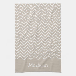 Beige und weißer geschwungener Chevron-Zickzack mi Geschirrtuch