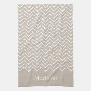 Beige und weißer geschwungener Chevron-Zickzack mi Geschirrtuch
