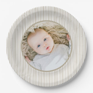 Beige und weißer Ticking-Streifen Pappteller