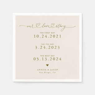 Beige Unsere Liebe Story Script Hearts Wedding Serviette