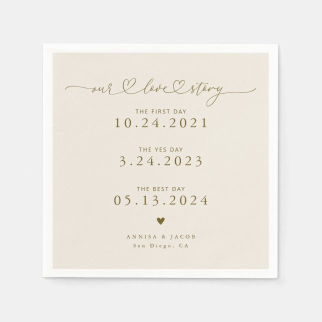 Beige Unsere Liebe Story Script Hearts Wedding Serviette (Vorderseite)