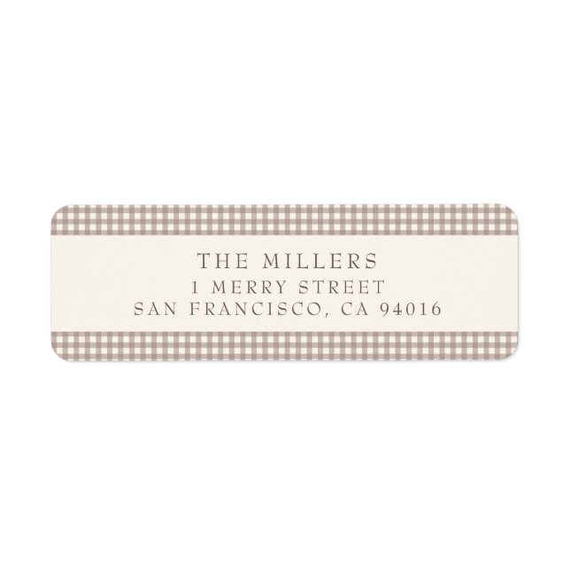 Beige Vintag Gingham Christmas Address Labels (Vorne)