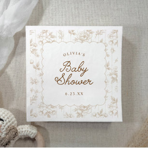 Beige Vintage Blumendruck geschwungene Babyparty Serviette
