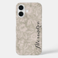 Beige Vintage Blütendruckmonogramm