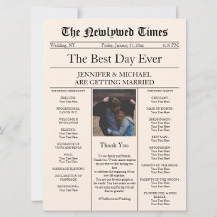 Beige Vintage Hochzeit der traditionellen Zeitung Einladung
