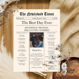 Beige Vintage Hochzeit der traditionellen Zeitung Einladung