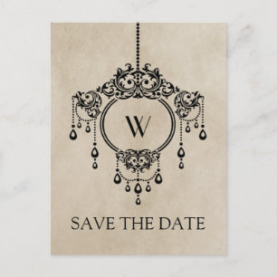 Beige Vintage Kronleuchter Save-the-Date-Postkarte Ankündigungspostkarte