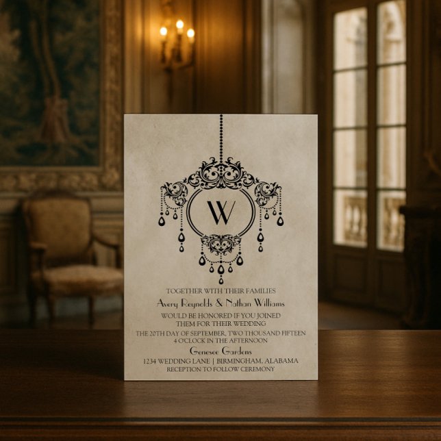 Beige Vintage Kronleuchter Wedite Einladung (Beige Vintage Chandelier Wedding Invite)