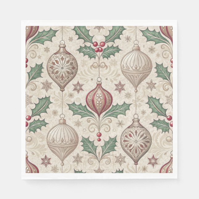 Beige Vintage-Kugel Weihnachtsfest Serviette (Vorderseite)