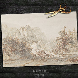 Beige Vintage Kunst Jagd Pferde und Hunde Seidenpapier