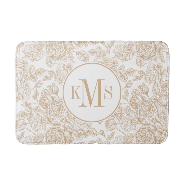 Beige Vintage Rose Blume Muster Badematte (Vorderseite)