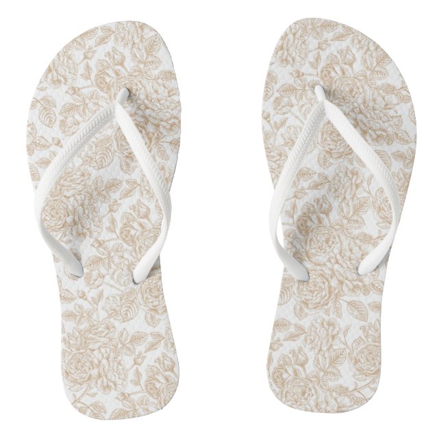 Beige Vintage Rose Blume Muster Flip Flops (Fußbett)