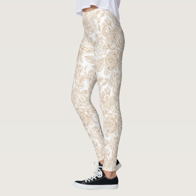 Beige Vintage Rose Blume Muster Leggings (Links)